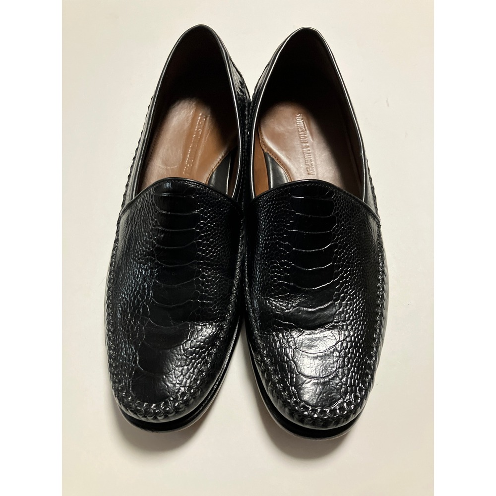Johnston & Murphy Mens Ostrich Embossed Loafers 9.5M Black Leather Dress Shoes
